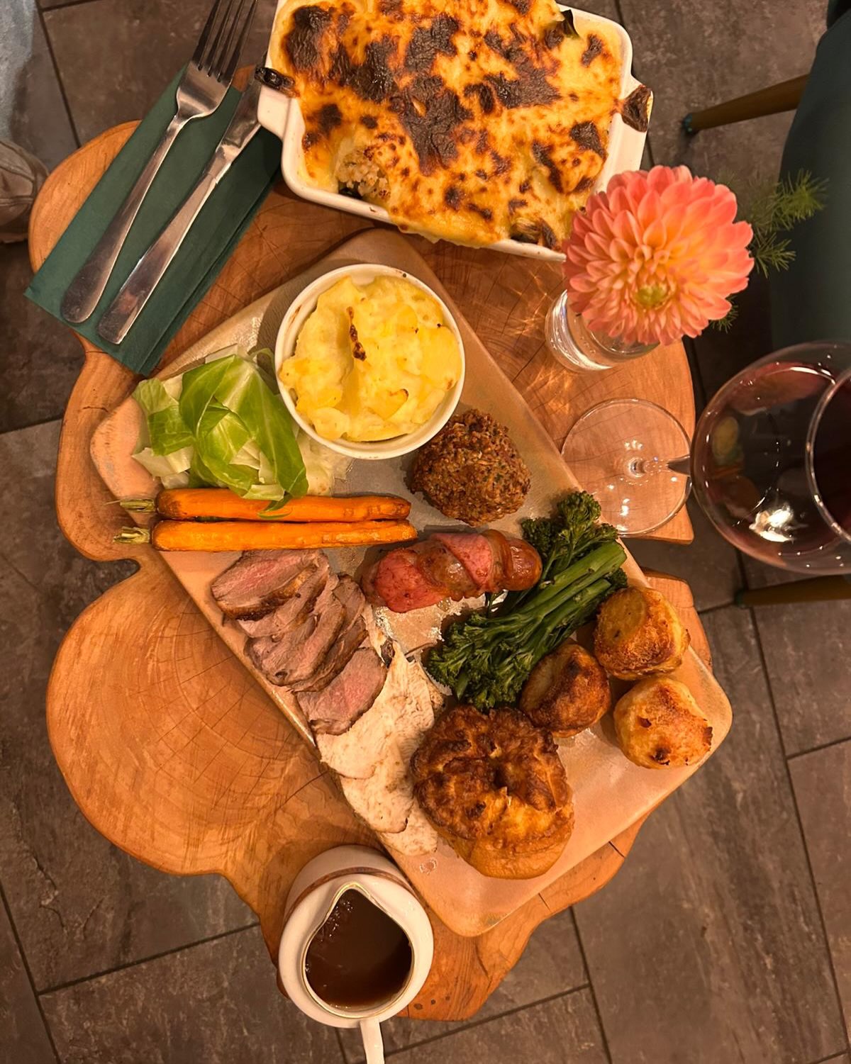 Hand-raised pie with mash at The Dovecote Barn